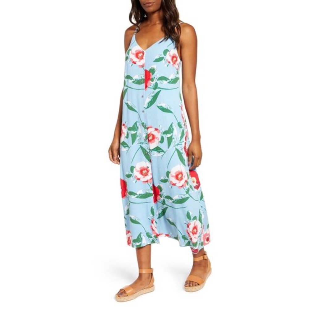 NWT Nordstrom Gibson Strappy Button Midi Sundress